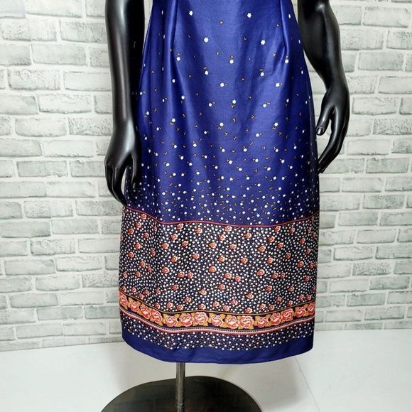 Vintage 50s Handmade Blue Floral Empire Waist Sleeveless Nylon Dress Pinup - Picture 3 of 6